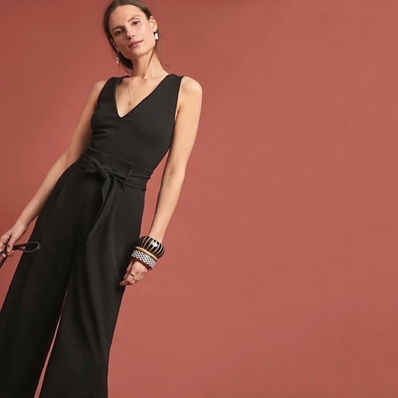 Anthropologie Cathy Structured Wide Leg Sleeveless V Neck Jumpsuit Black XS - Picture 3 of 16
